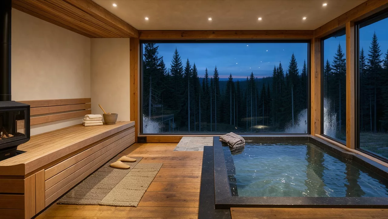 Domek z jacuzzi na zewnątrz